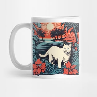 Hawaiian Linocut Cat Mug